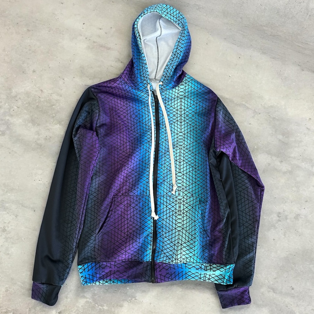 IEDM Gradient Geometric Zip Hoodie - Teal & Purple
